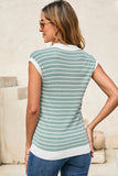 Striped Contrast Trim Sleeveless Collared Sweater- 3 Colors