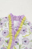 Lavender Floral Frill V-Neck Smocked Peplum Blouse