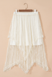 Beige Lace Cascading Tiered High-Waist Maxi Skirt