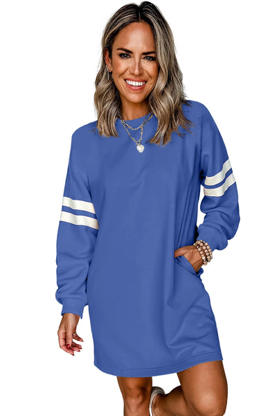 Tillandsia Purple Preppy Striped Sleeve Loose Mini Dress