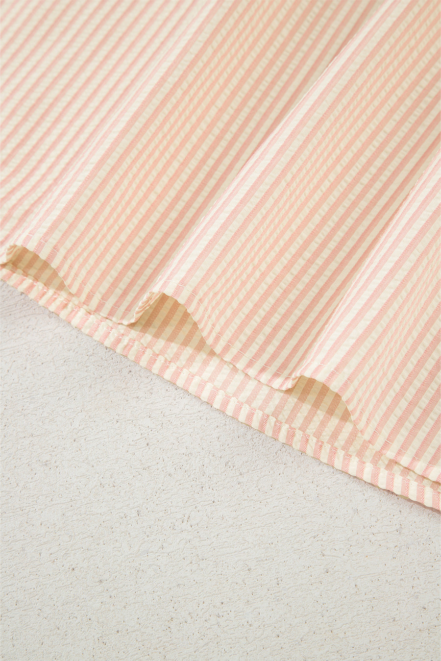 Pink Striped Pearl Beaded Bow Cuff Blouse