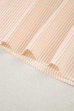 Pink Striped Pearl Beaded Bow Cuff Blouse