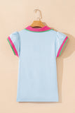 Baby Blue Collared V-Neck Ruffle Sleeve Blouse