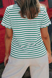 Striped Scalloped Trim Crew Neck Short Sleeve T-Shirt- 5 Colors