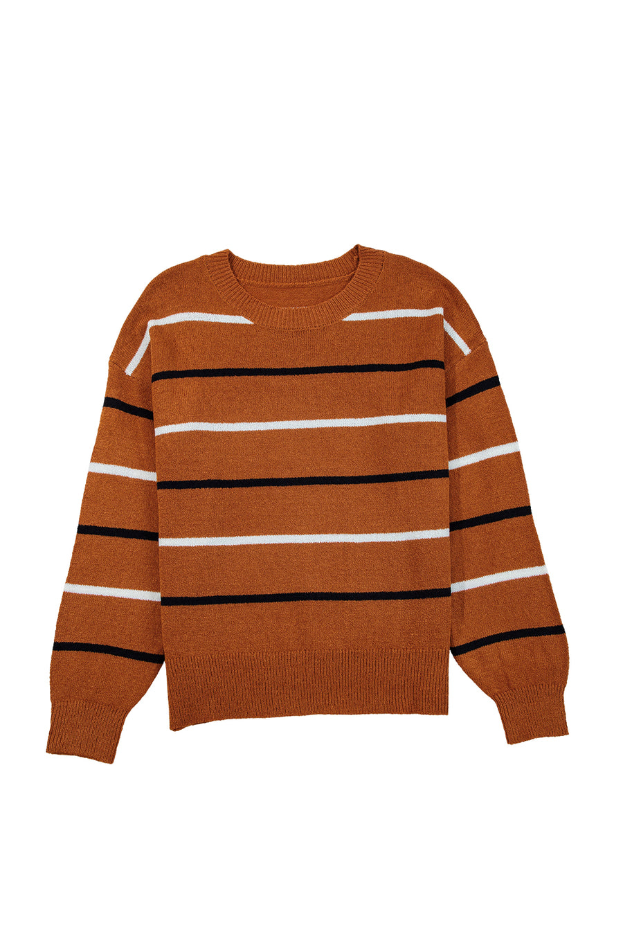 Striped Ribbed Edge Drop Shoulder Sweater- 2 Colors