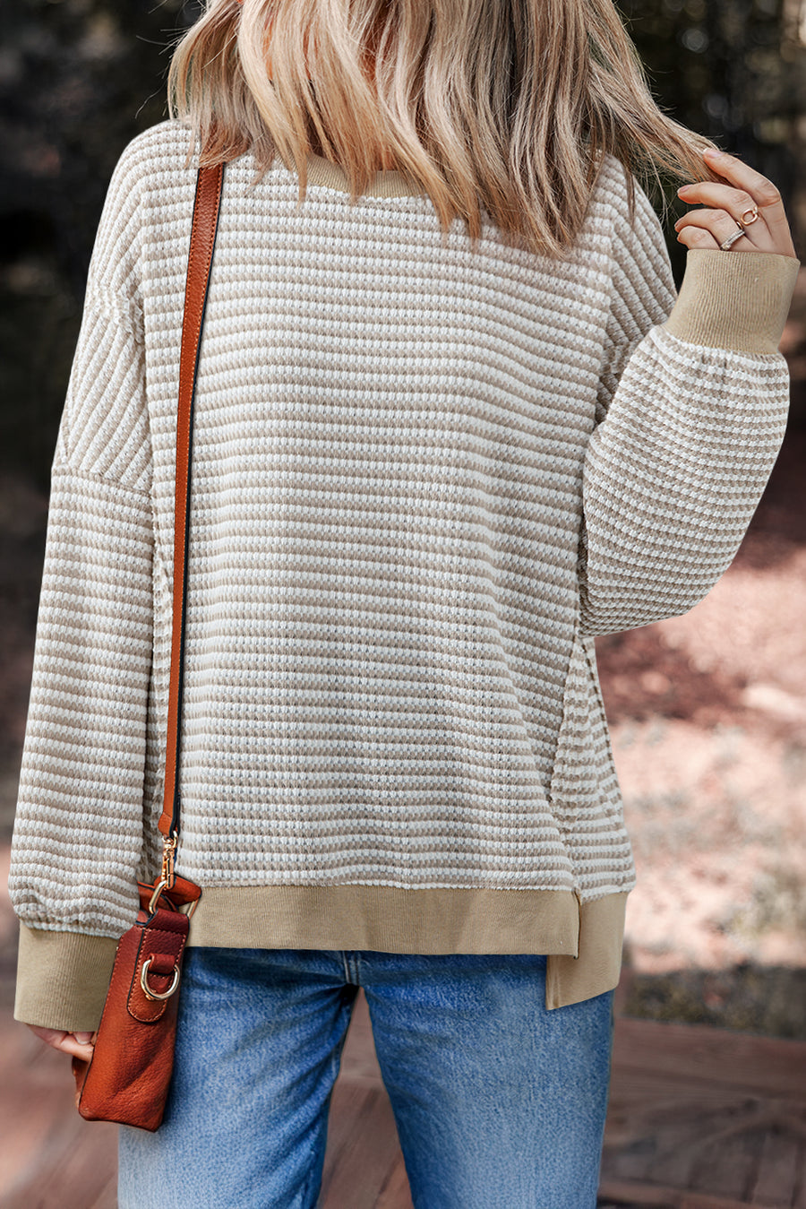 Striped Ribbed Exposed Seam Long Sleeve Oversized Top- 3 Colors