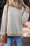 Striped Ribbed Exposed Seam Long Sleeve Oversized Top- 3 Colors