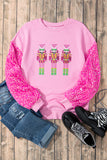 Pink Nutcracker Sequin Sleeve Graphic Print Sweatshirt