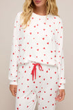 Red Heart Print Long Sleeve Crew Neck Top and Pants Set