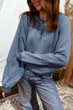 Lace Applique Notched Neck Mineral Wash Baggy Sweatshirt- 4 Colors