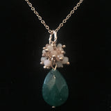 Gold Tone Beaded Teardrop Necklace- Hunter Green