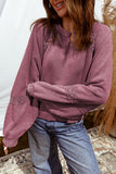 Lace Applique Notched Neck Mineral Wash Baggy Sweatshirt- 4 Colors