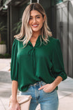 Frilled V-Neck Bow Detail 3/4 Sleeve Blouse- 2 Colors