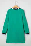 Green Contrast Striped V-Neck Long Sleeve T-Shirt Dress with Pockets