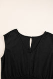 Black Shirred High-Waist V-Neck Sleeveless Jumpsuit