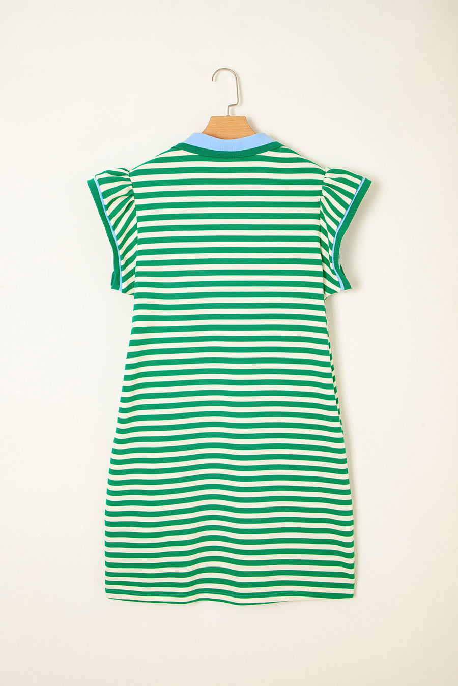 Striped Ruffle Short Sleeve Contrast Neckline Mini Dress- 3 Colors