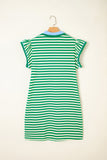 Striped Ruffle Short Sleeve Contrast Neckline Mini Dress- 3 Colors