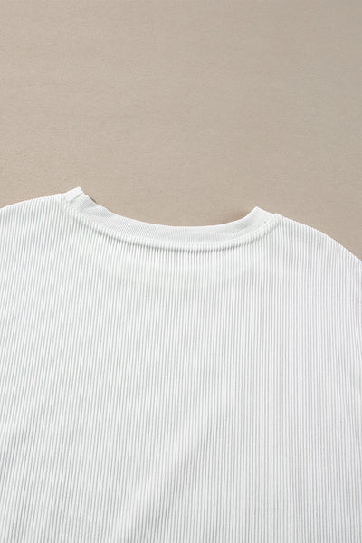 Strawberry Pink Drop Sleeve Crinkle Rib Oversized Sweatshirt