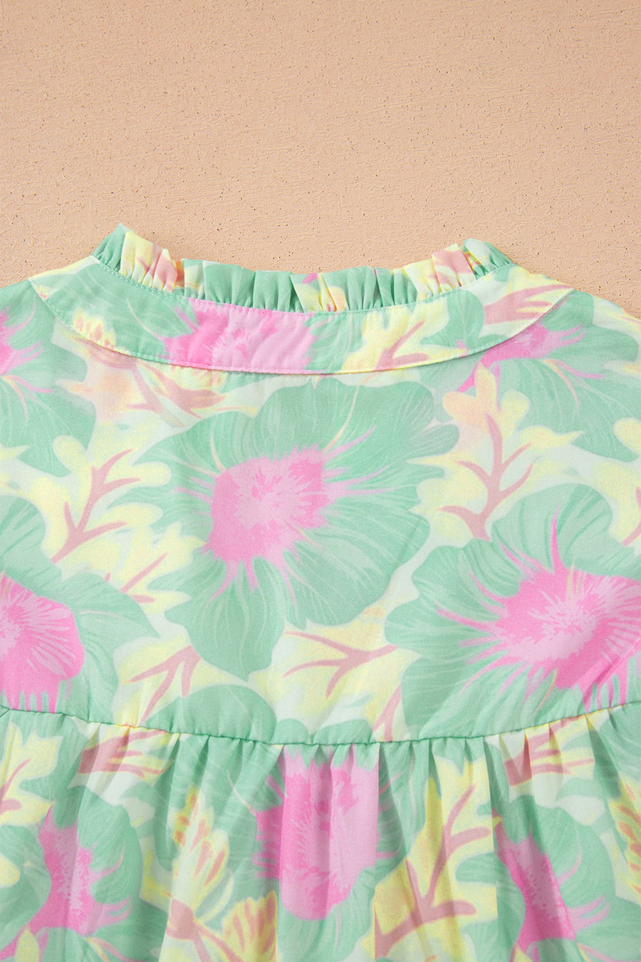 Short Bubble Sleeve Summer Floral Blouse A