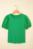 Pearl Beaded Puff Sleeve Ribbed Top- 2 Colors