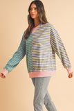 Striped Color Block Drop Shoulder Oversized Sweatshirt- 2 Colors