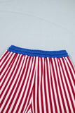 Striped Contrast Trim V-Neck T-Shirt and Drawstring Elastic Waist Shorts Set- 4 Colors