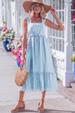Solid Color Ruffle Trim High Waist Sleeveless Maxi Dress A- 2 Colors