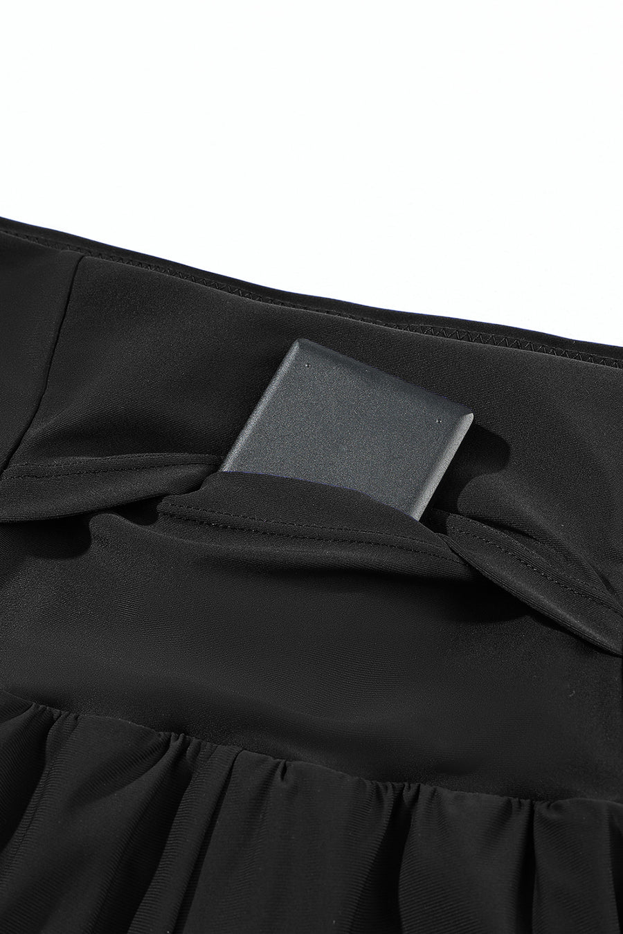 Black High-Waist Wide Band Back Pocket Swim Shorts