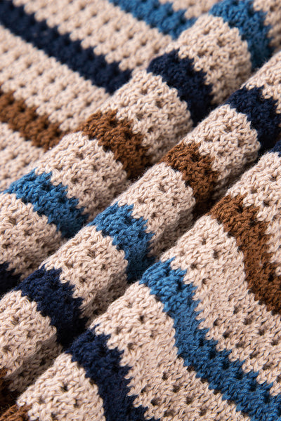 Multicolour Striped Knitted Drop Shoulder Crew Neck Sweater