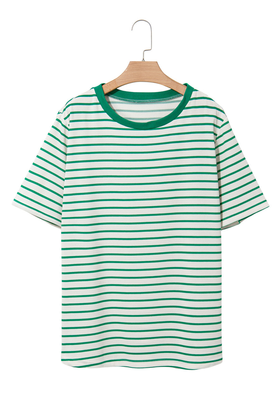 Plus Size Green Striped Ribbed T-Shirt