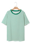 Plus Size Green Striped Ribbed T-Shirt