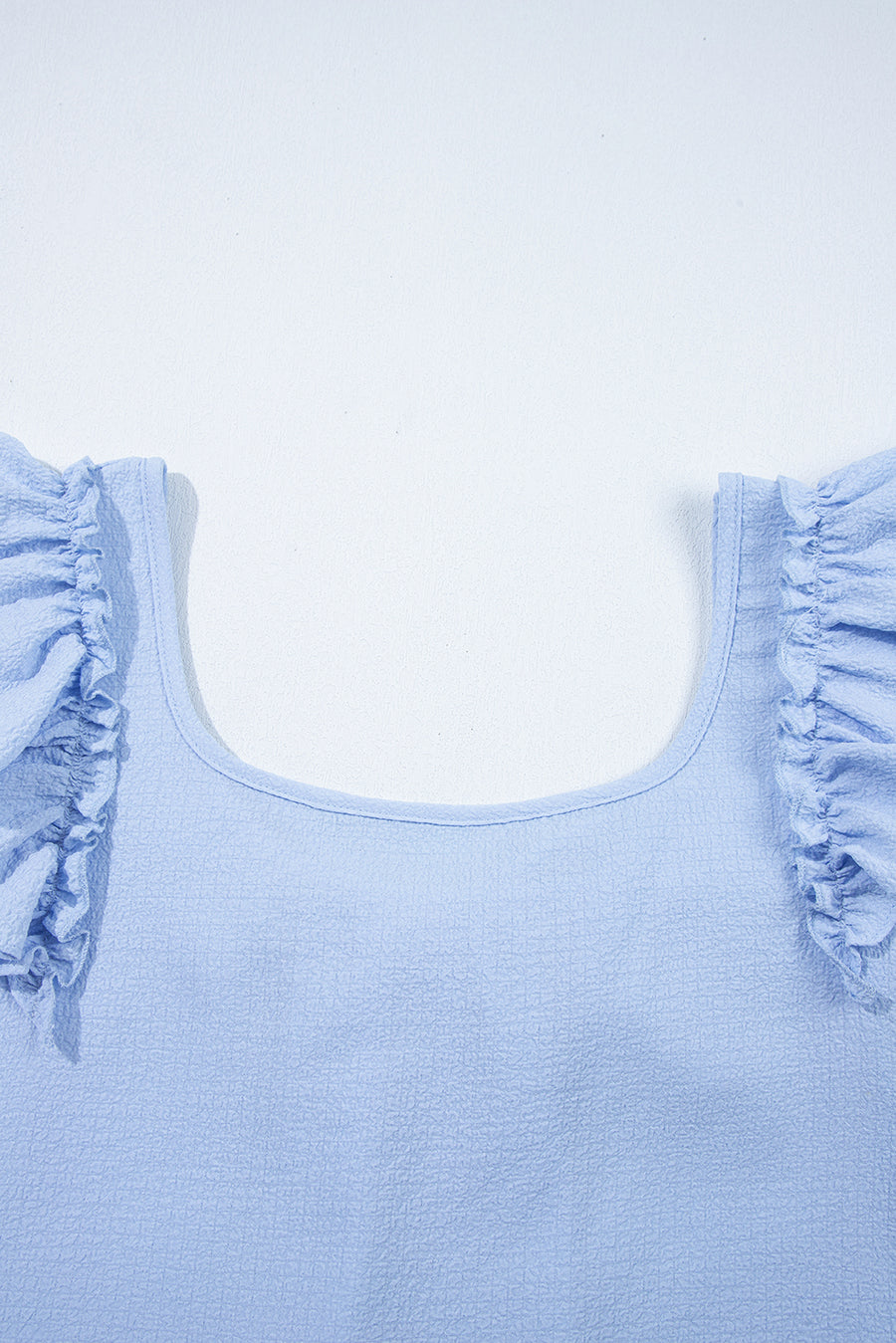 Textured Bow Frilled Ruffle Sleeve Blouse- Light Blue