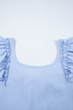 Textured Bow Frilled Ruffle Sleeve Blouse- Light Blue
