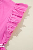 Bright Pink Flutter Sleeve V-Neck Ricrac Tiered Mini Dress