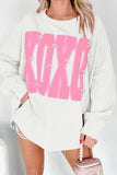Bow & Sequin XOXO Exposed Seam Slit Hem Baggy Sweatshirt- 3 Colors