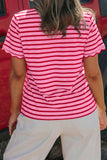 Striped Scalloped Trim Crew Neck Short Sleeve T-Shirt- 5 Colors