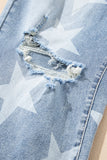 Plus Size Star Print Button Fly Slit Knee Destroyed Jeans