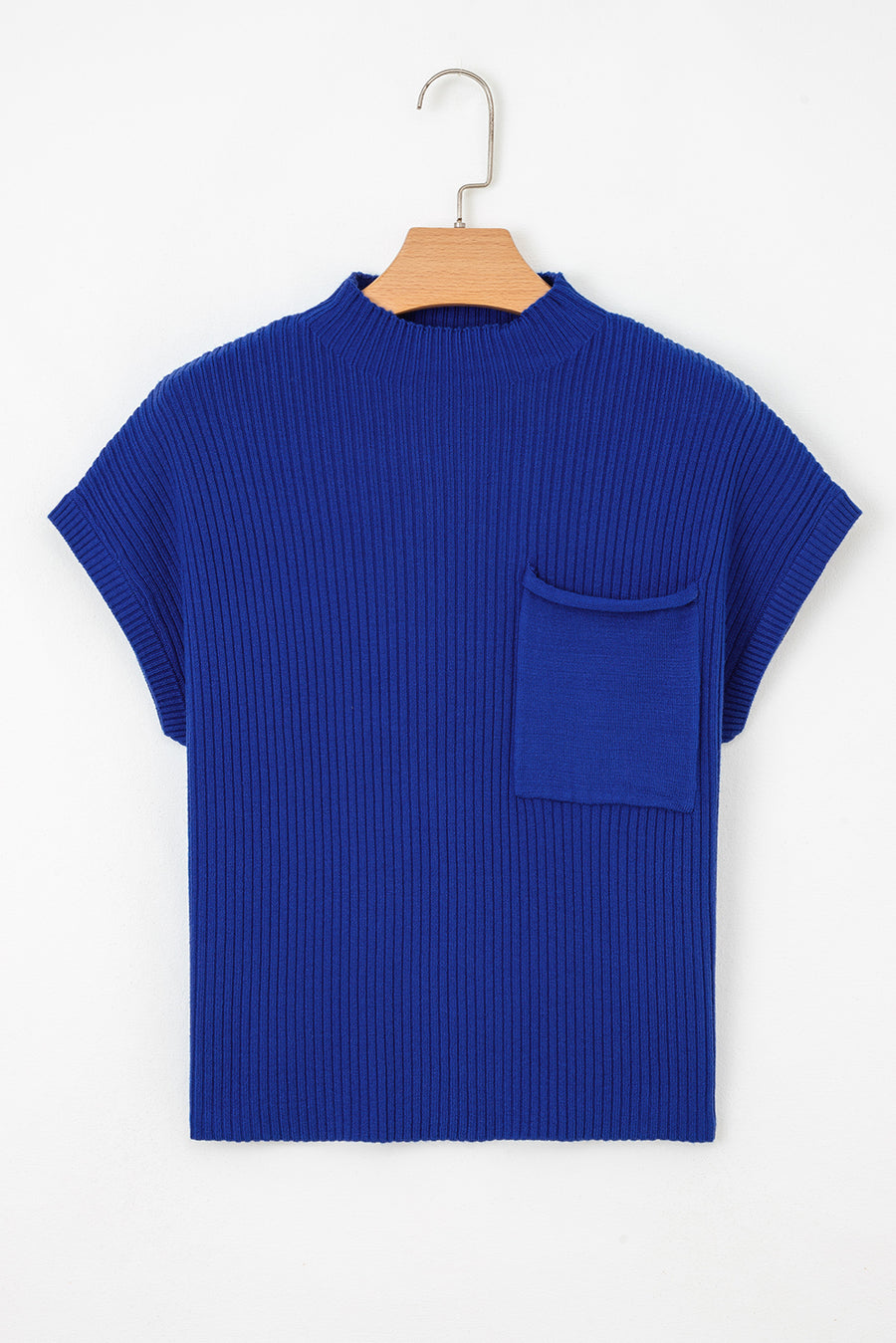 Green Pocket Ribbed Knit Short Sleeve Sweater- 9 Colors