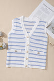 Striped V-Neck Button-Up Knit Vest- 2 Colors