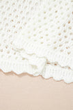Yellow Cream Scalloped Trim Hollow Out Knit Long Sleeve Top