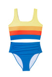 Color Block Pleated High-Waisted Tankini