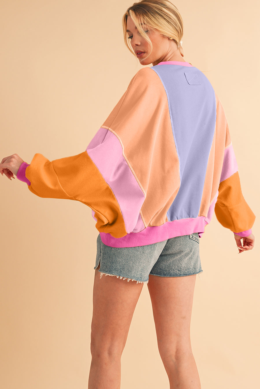 Color Block Patchwork Drop Shoulder Sweatshirt with Pockets- 2 Colors