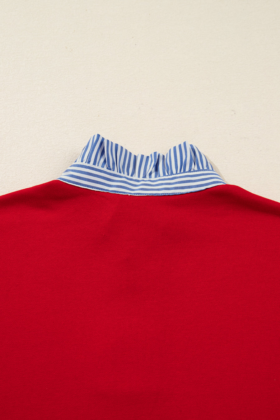 Red Striped Collar Bow Sleeve Sweatshirt and Shorts Set
