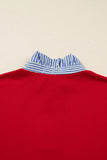 Red Striped Collar Bow Sleeve Sweatshirt and Shorts Set