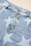 Plus Size Star Print Button Fly Slit Knee Destroyed Jeans