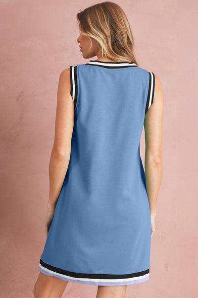 Purple Orchid Contrast Trim V Neck Sleeveless Mini Dress