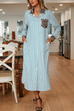 Striped Contrast Trim Leopard Patchwork Long Sleeve Midi Shirt Dress- 2 Colors