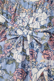 Sky Blue Floral Tiered Patchwork Spaghetti Strap Mini Dress