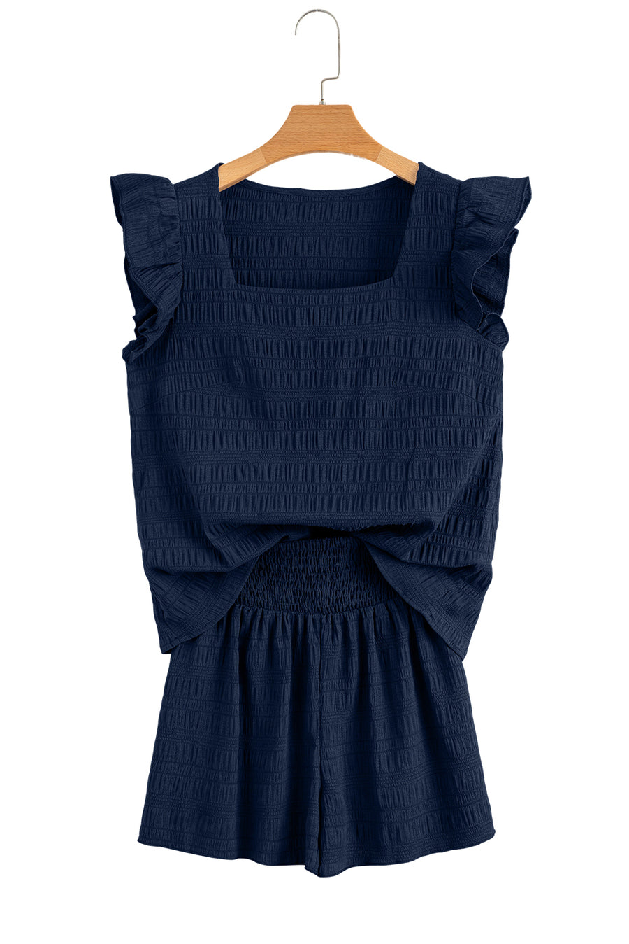 Textured Ruffle Blouse and Shirred High-Waist Shorts Set- 5 Colors