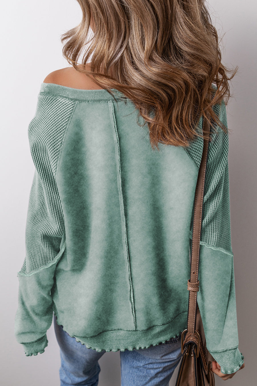 Waffle Knit Patchwork Raglan Sleeve Sweatshirt- 3 Colors